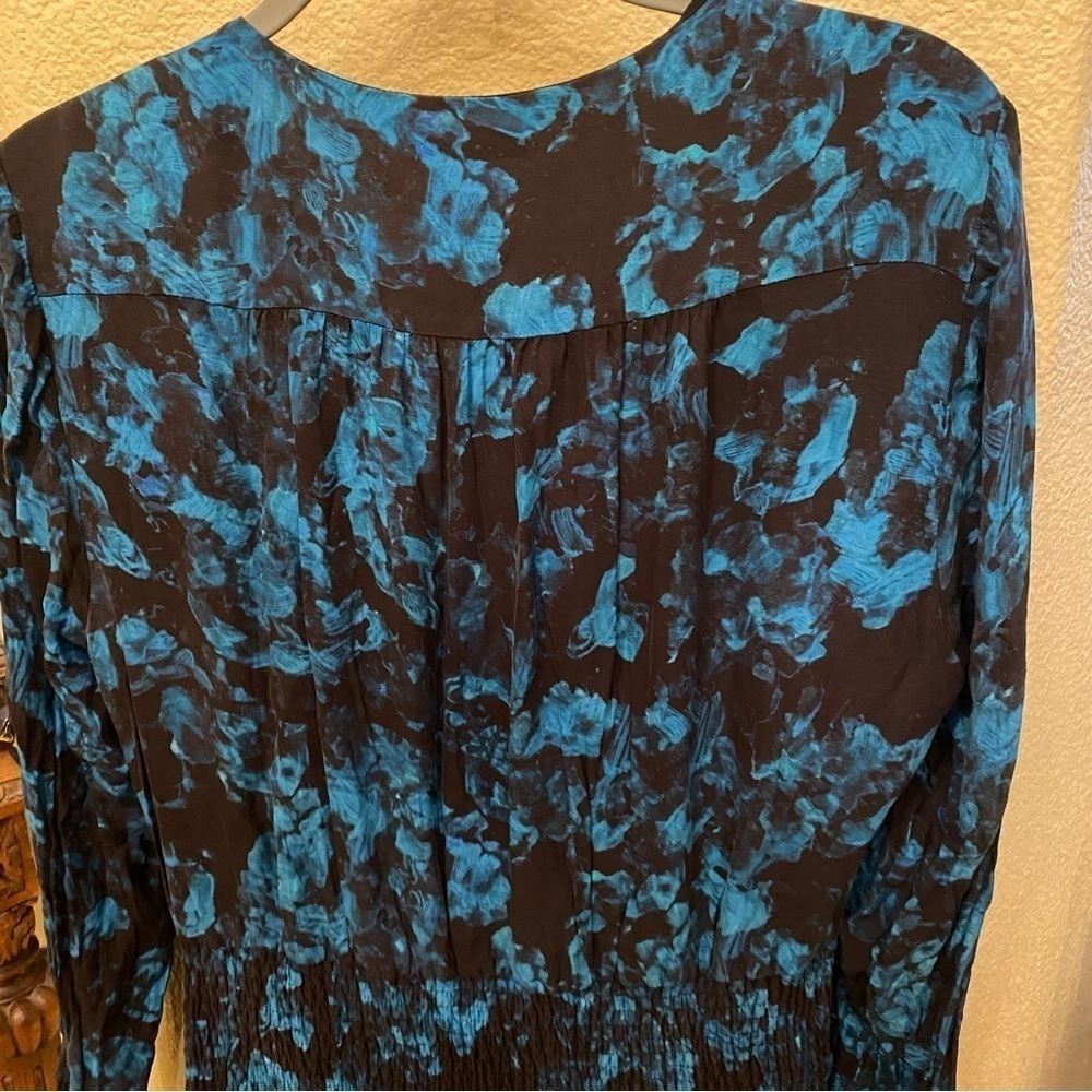 PARKER Women Blue Black Maisy Silk Blend Floral Blouson Dress Size Large - Picture 7 of 10